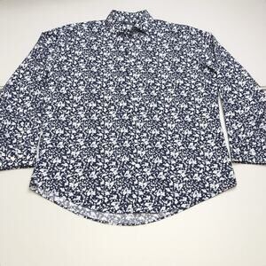 Nordstrom Dress Shirt Mens Non Iron Trim Fit Floral Black White Size 17 34-35